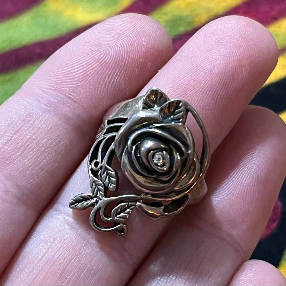Vintage Avon Sterling Silver 925 CZ Rose Flower Floral Ring Size 6.75